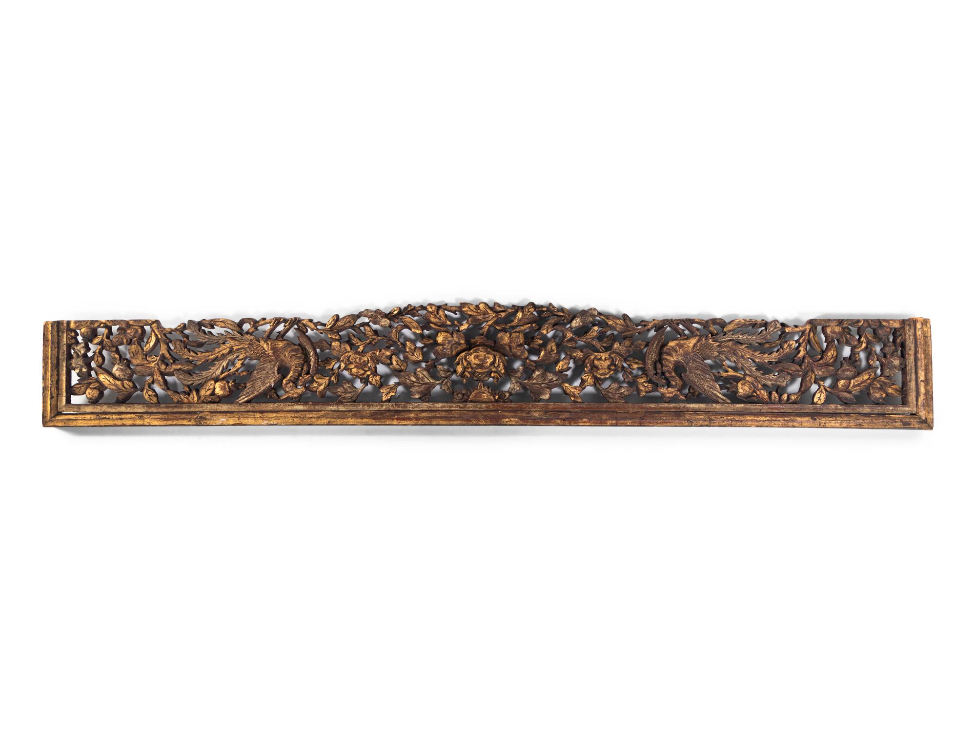 Two Chinese Gilt and Red Lacquered Wood Panels