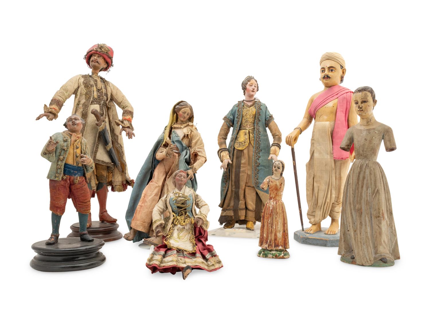 A Group of Eight Crèche and Saint Figures