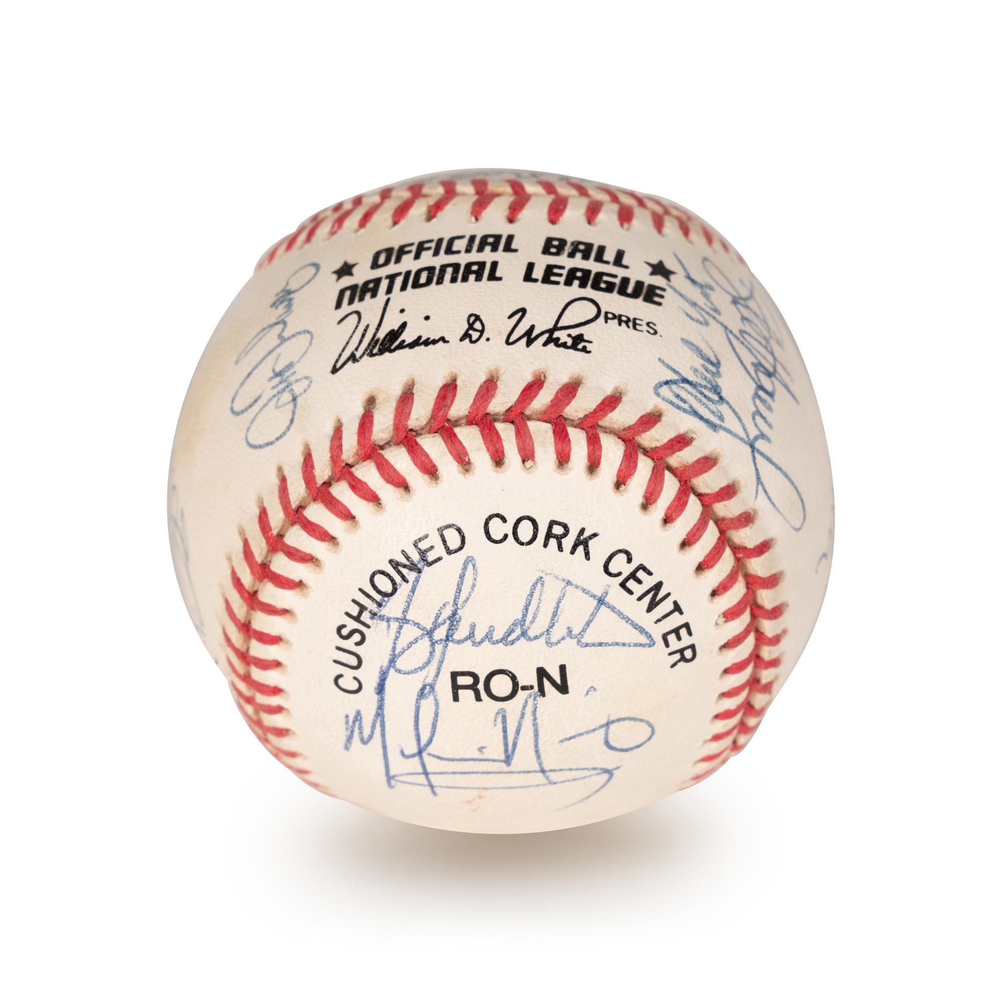 A 1992 Atlanta Braves National League Champions Team Signed Autograph Baseball With 17 Signatures (Beckett Authentication Services Letter BAS Certified),