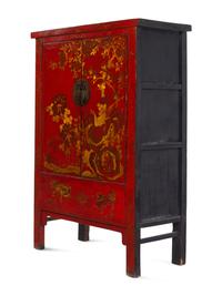 A Chinese Export Red Lacquer Cabinet with Gilt Decoration