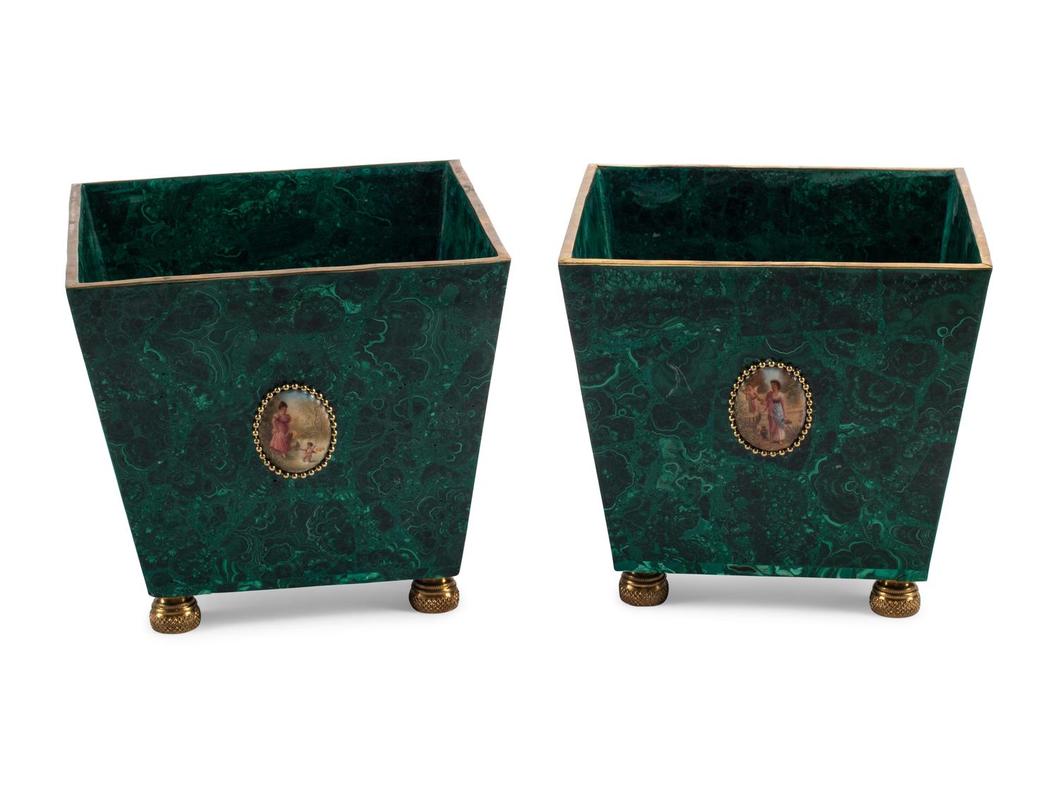 A Pair of Malachite Jardinières