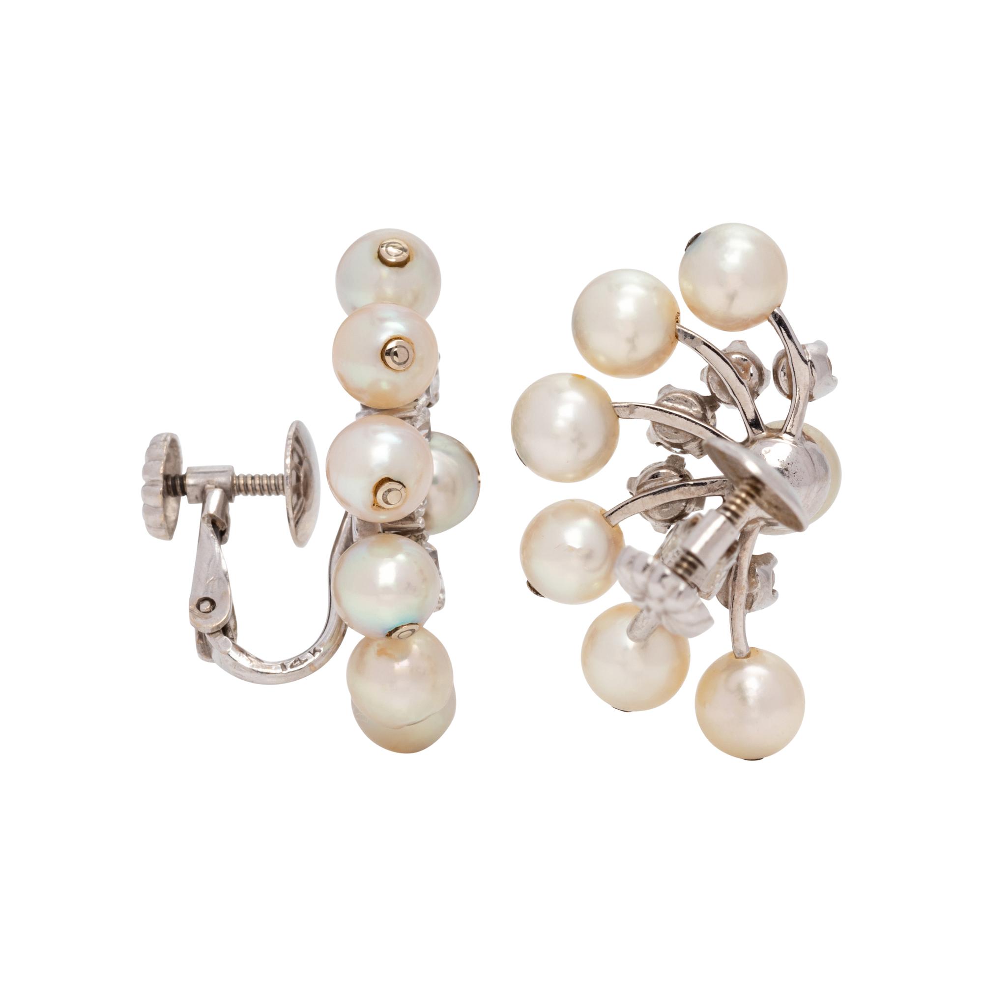 CULTURED PEARL AND DIAMOND EARCLIPS