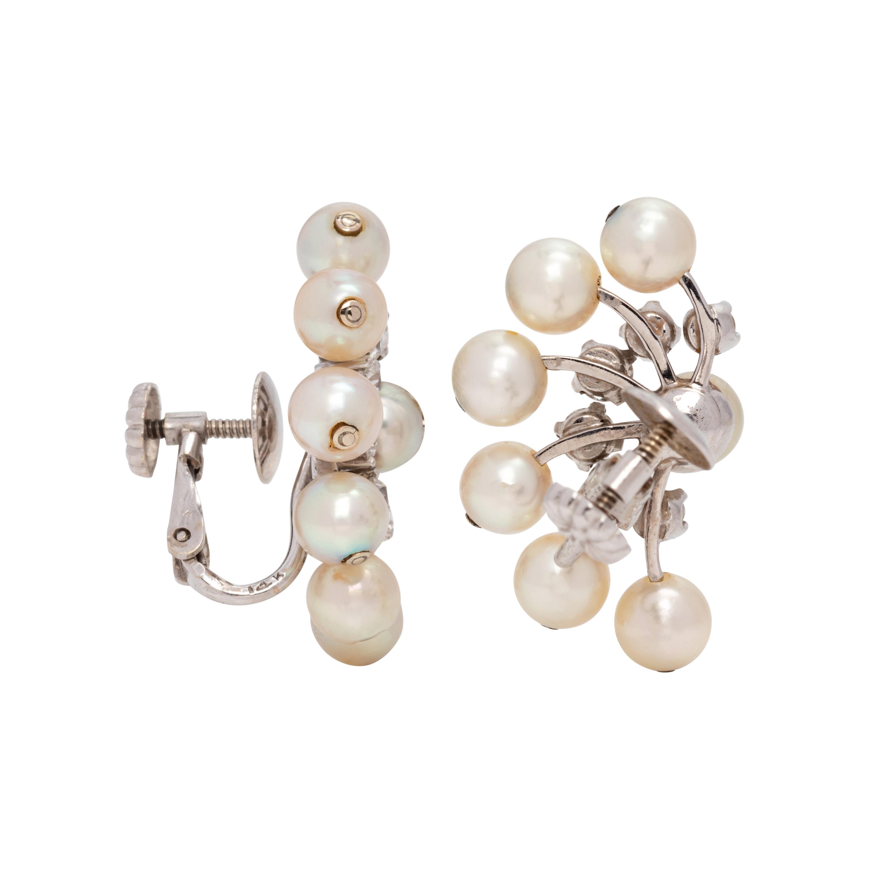 CULTURED PEARL AND DIAMOND EARCLIPS