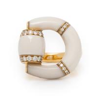 Gucci, 'Horsebit', White Chalcedony, Diamond, and Yellow Gold Ring