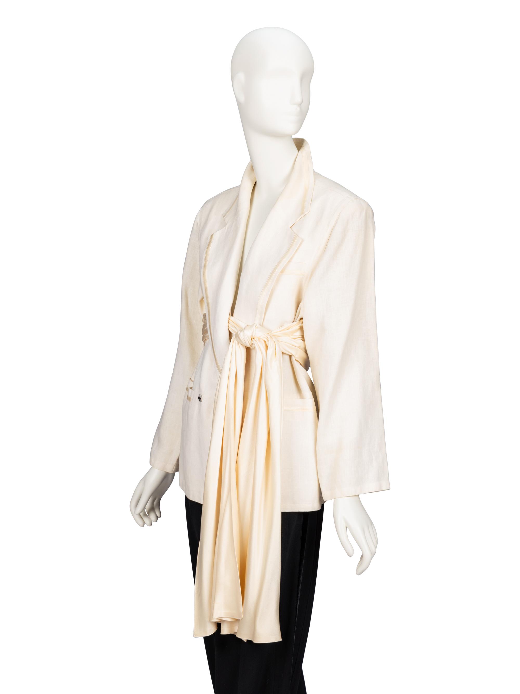 Gianni Versace, Ecru Linen Draped Blazer with Satin Tie