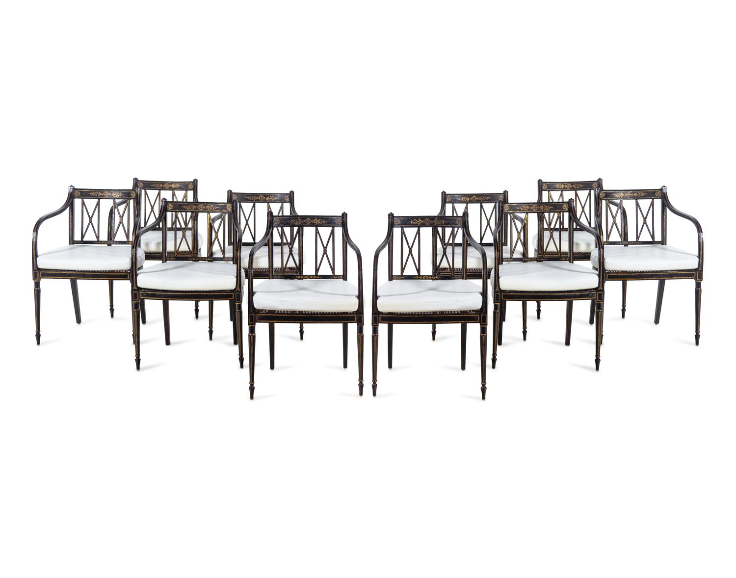 A Set of Ten George III Japanned Armchairs