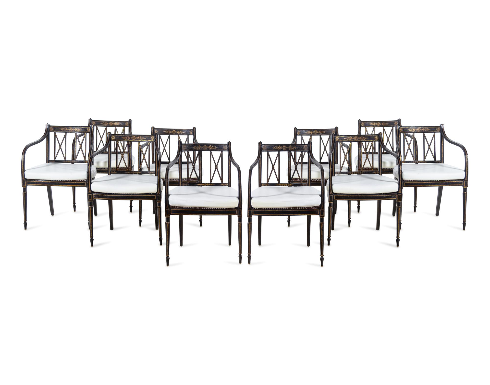 A Set of Ten George III Japanned Armchairs