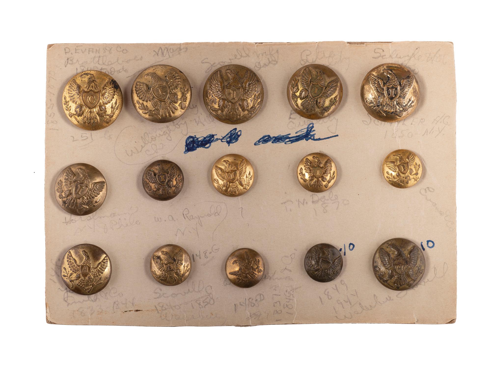 A group of 15 Civil War and post-Civil War buttons, comprising: