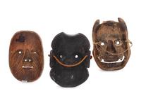 Three Japanese Wood Noh Masks