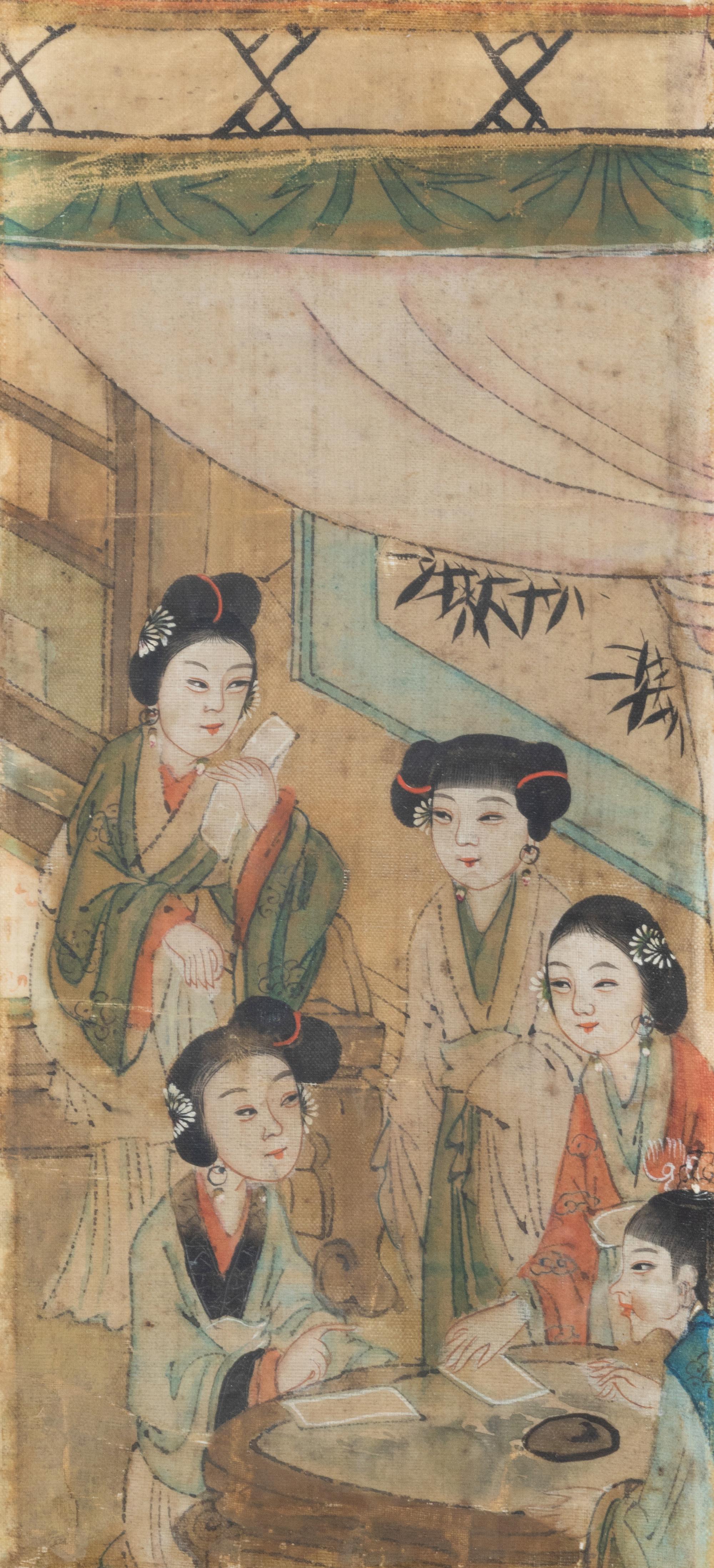 A Set of Three Chinese Silk Paintings