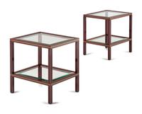 A Pair of Pierre Vandel Lacquer and Glass Side Tables