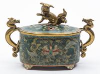 A Cloisonne Enamel Oval Box and Cover Height overall 4 inches.