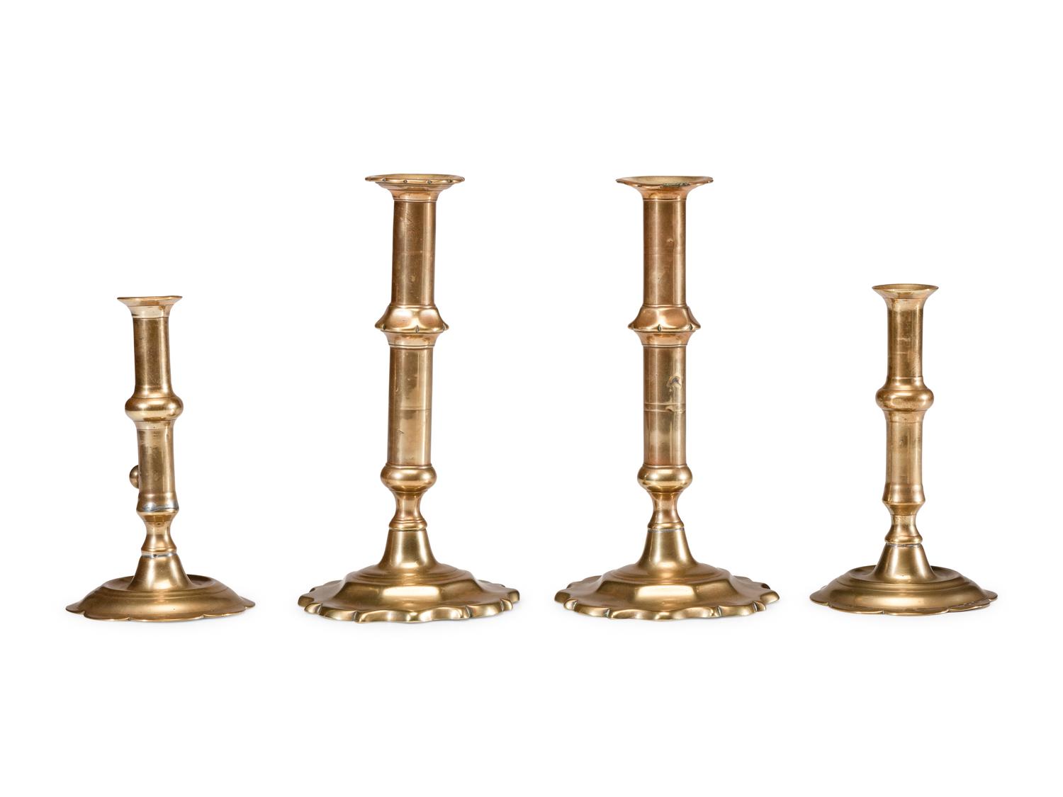 Two Pairs of English Brass Adjustable Candlesticks