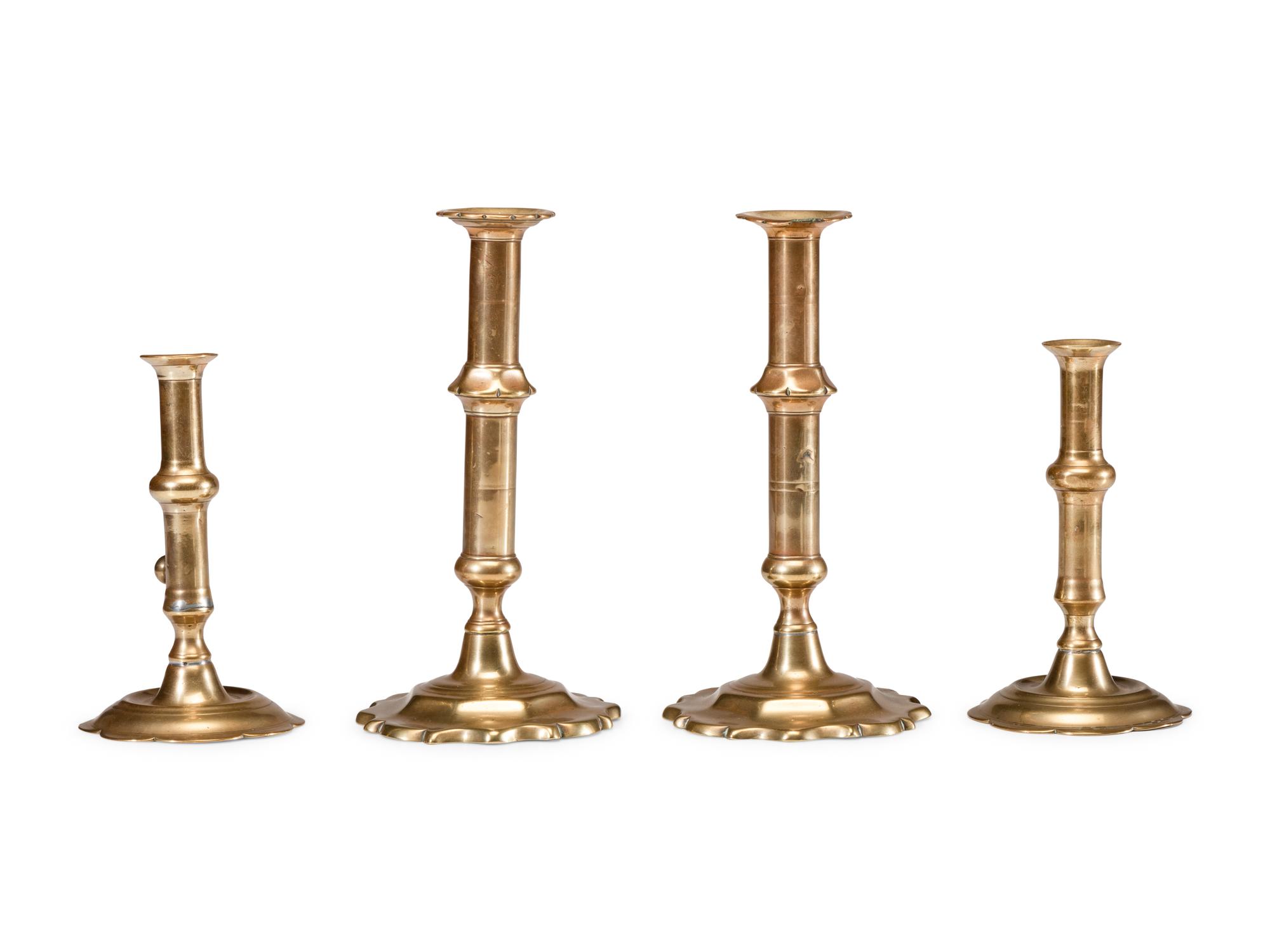 Two Pairs of English Brass Adjustable Candlesticks