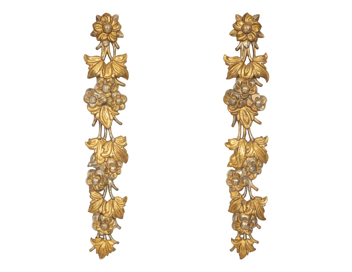 A Pair of Italian Silvered and Gilt Wood Floral Appliques
