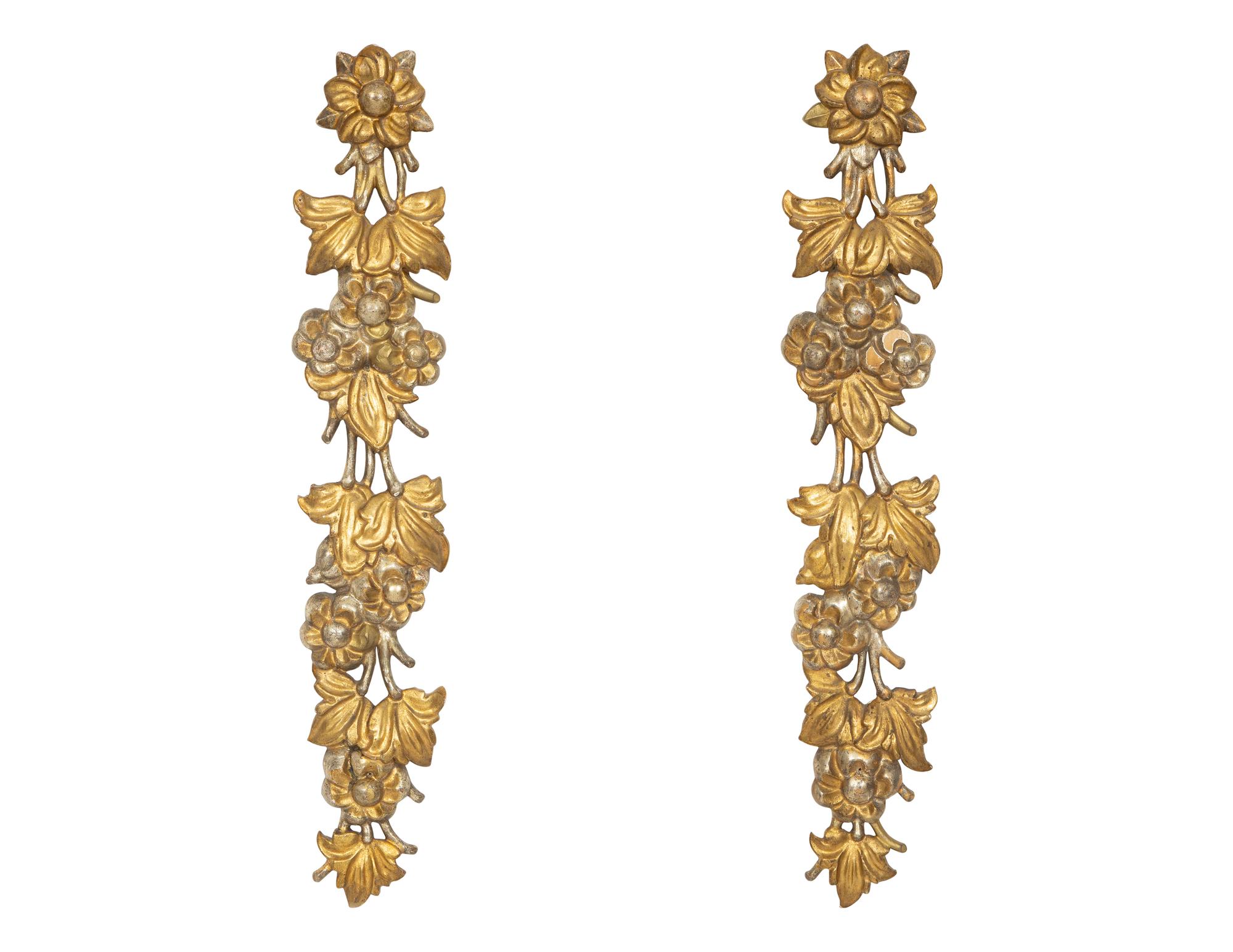A Pair of Italian Silvered and Gilt Wood Floral Appliques