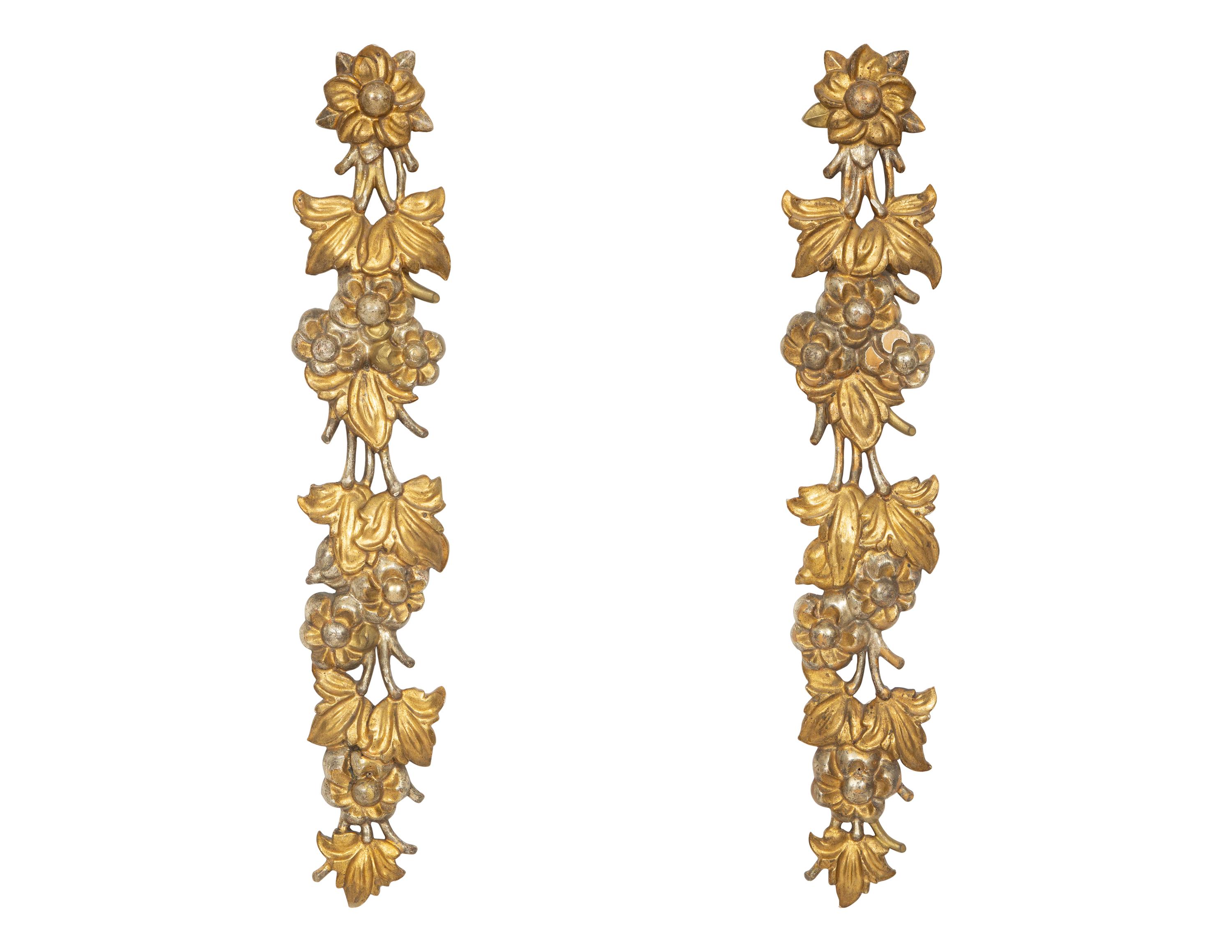 A Pair of Italian Silvered and Gilt Wood Floral Appliques