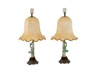 A Pair of Chinese Jadeite Figures Mounted as Lamps — 19TH CENTURY