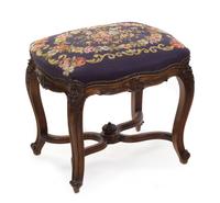 A Louis XV Style Needlepoint Upholstered Tabouret Height 17 1/2 inches. — 19TH CENTURY