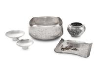 A Group of Five Japanese Silver Table Articles