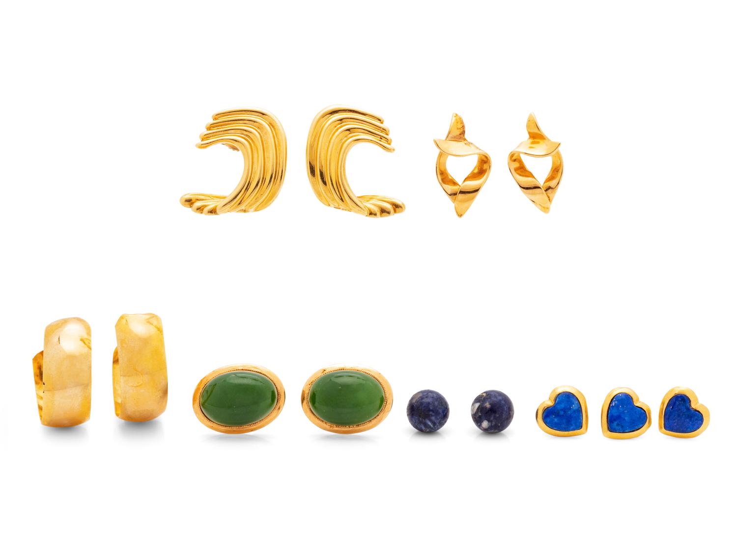 A Collection of Yellow Gold Earrings,
