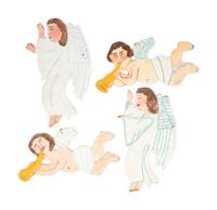 A Group of Four Hanging Angels and an Angel Mobile