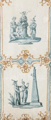 A Louis XV Painted Canvas Five-Panel Floor Screen