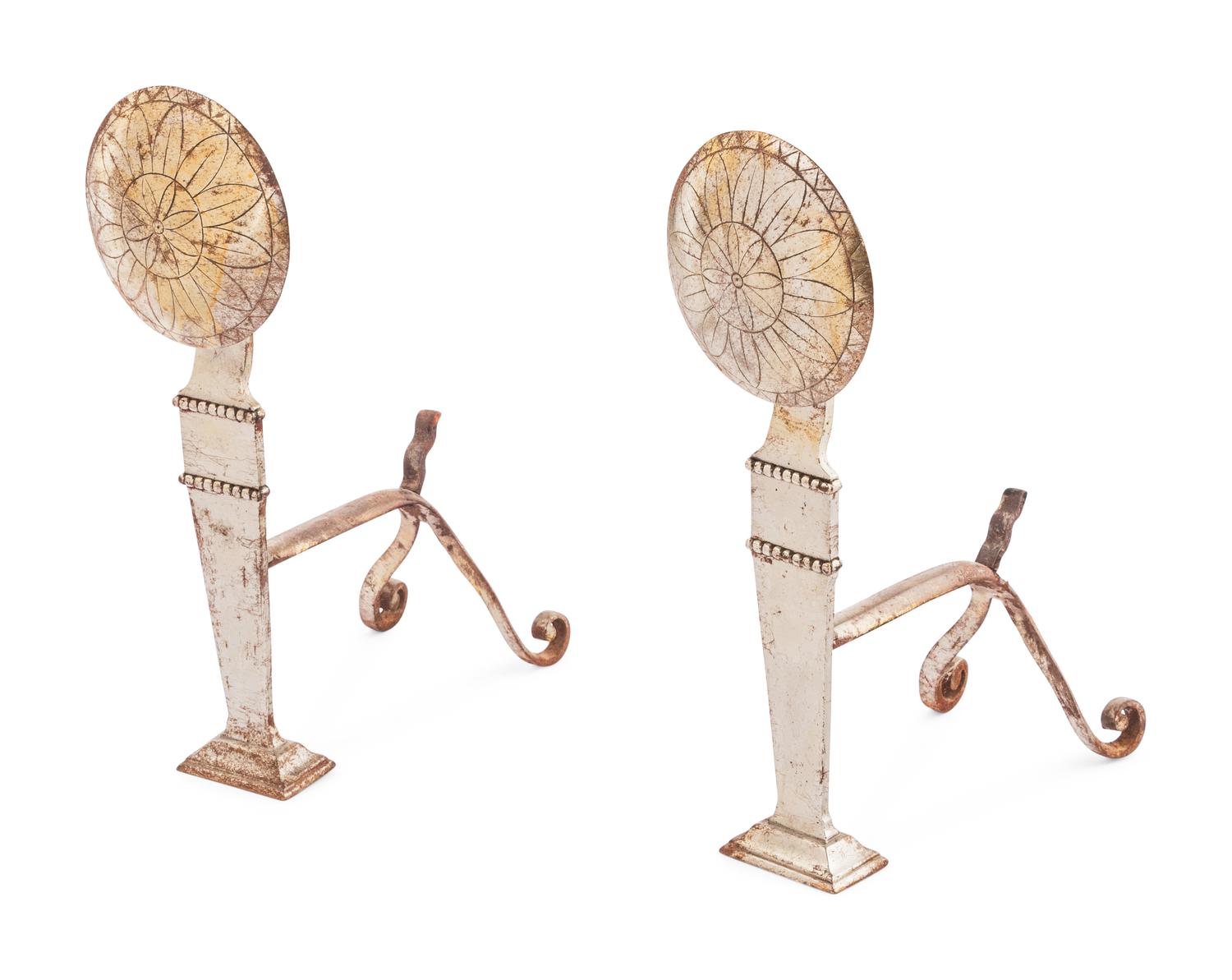 A Pair of Art Deco Chromed Metal Andirons