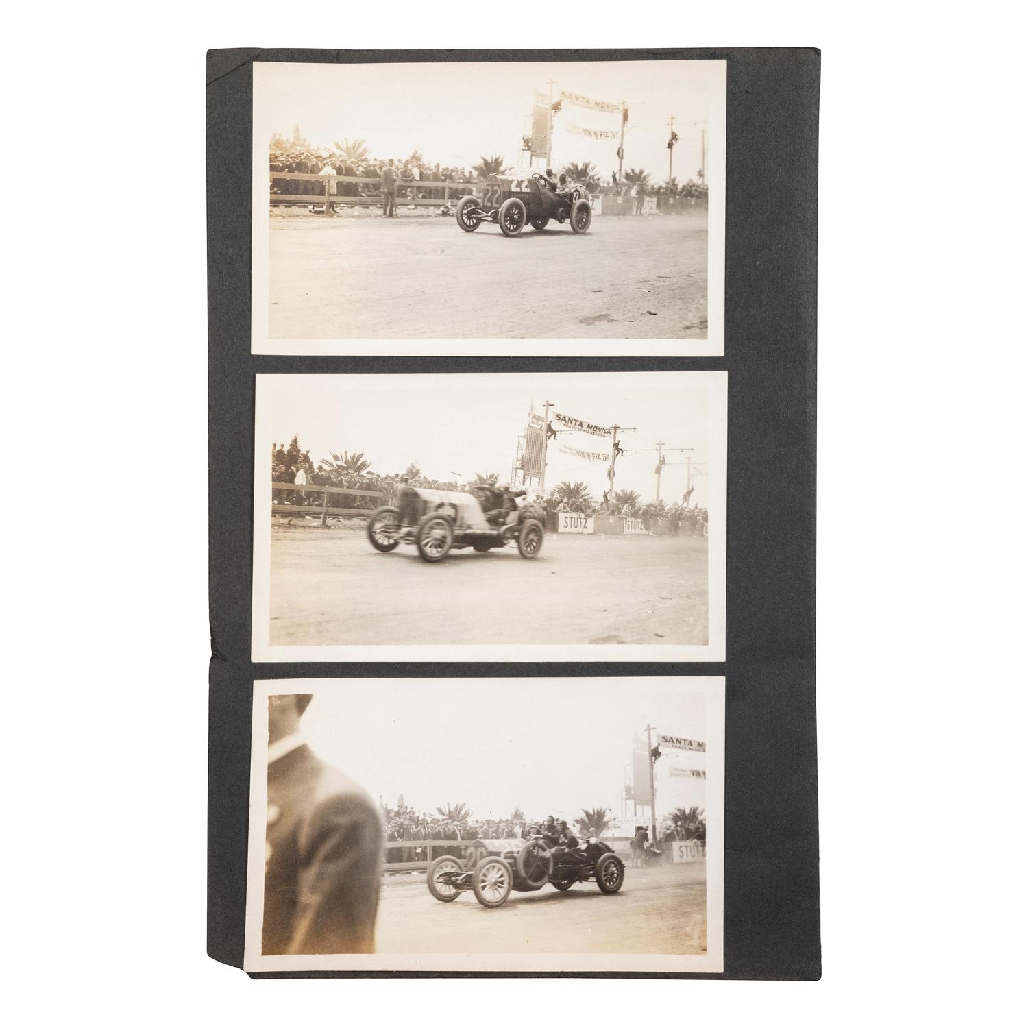 [EARLY PHOTOGRAPHY] --[AUTOMOBILES]. A group of photographs of early automobiles, mechanics and auto shops, including racing action shots, comprising: