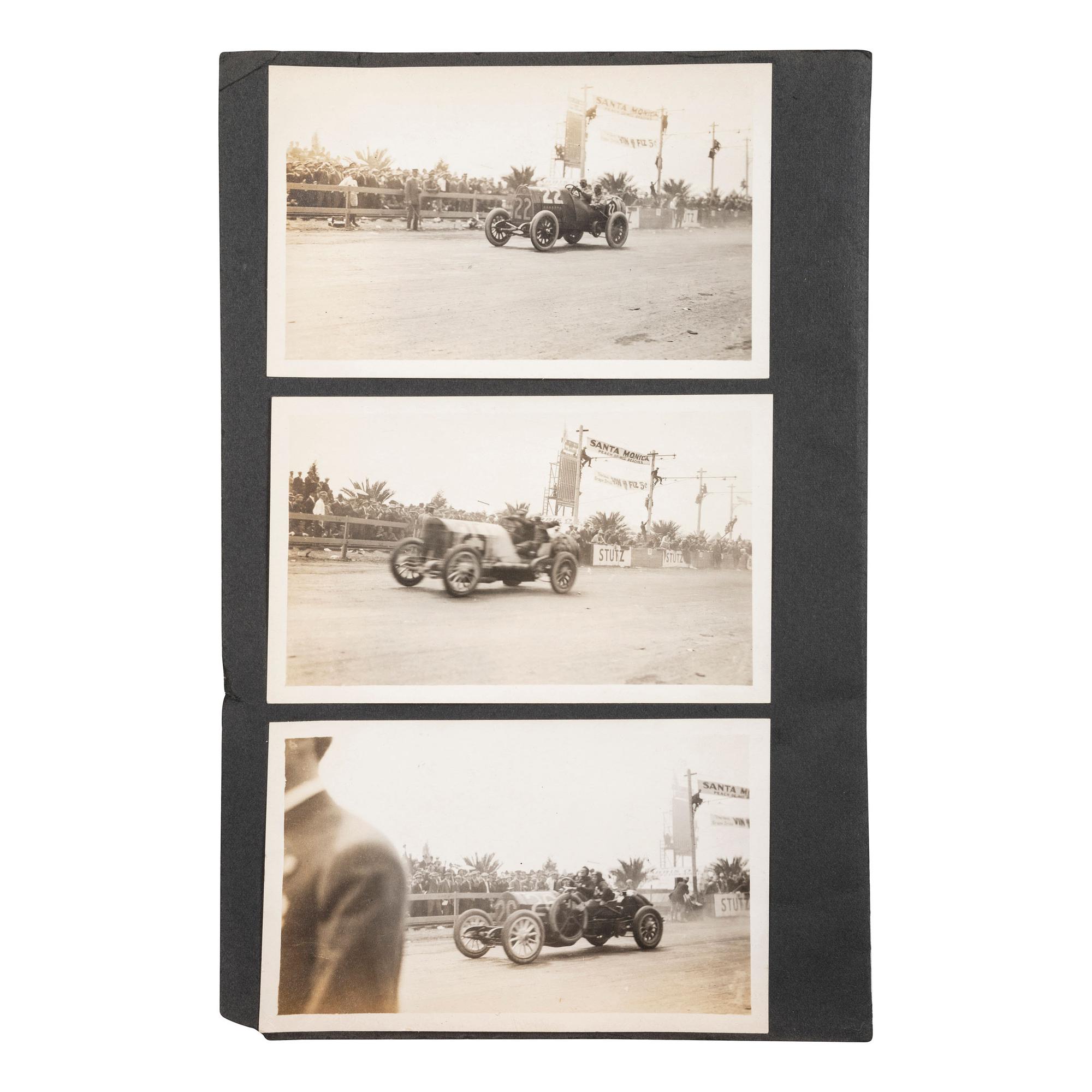 [EARLY PHOTOGRAPHY] --[AUTOMOBILES]. A group of photographs of early automobiles, mechanics and auto shops, including racing action shots, comprising: