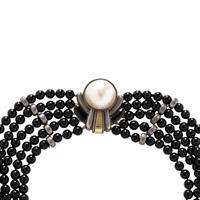CARTIER, ONYX AND MAB É PEARL NECKLACE AND EARRINGS