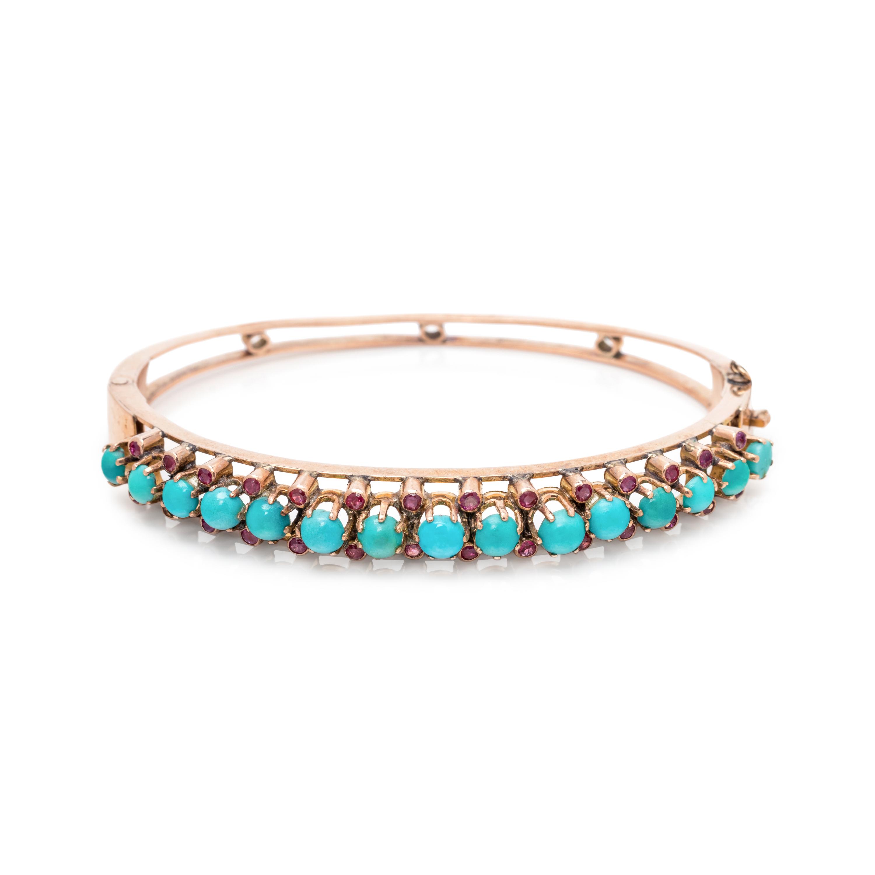 TURQUOISE, SYNTHETIC TURQUOISE AND RUBY BANGLE BRACELET