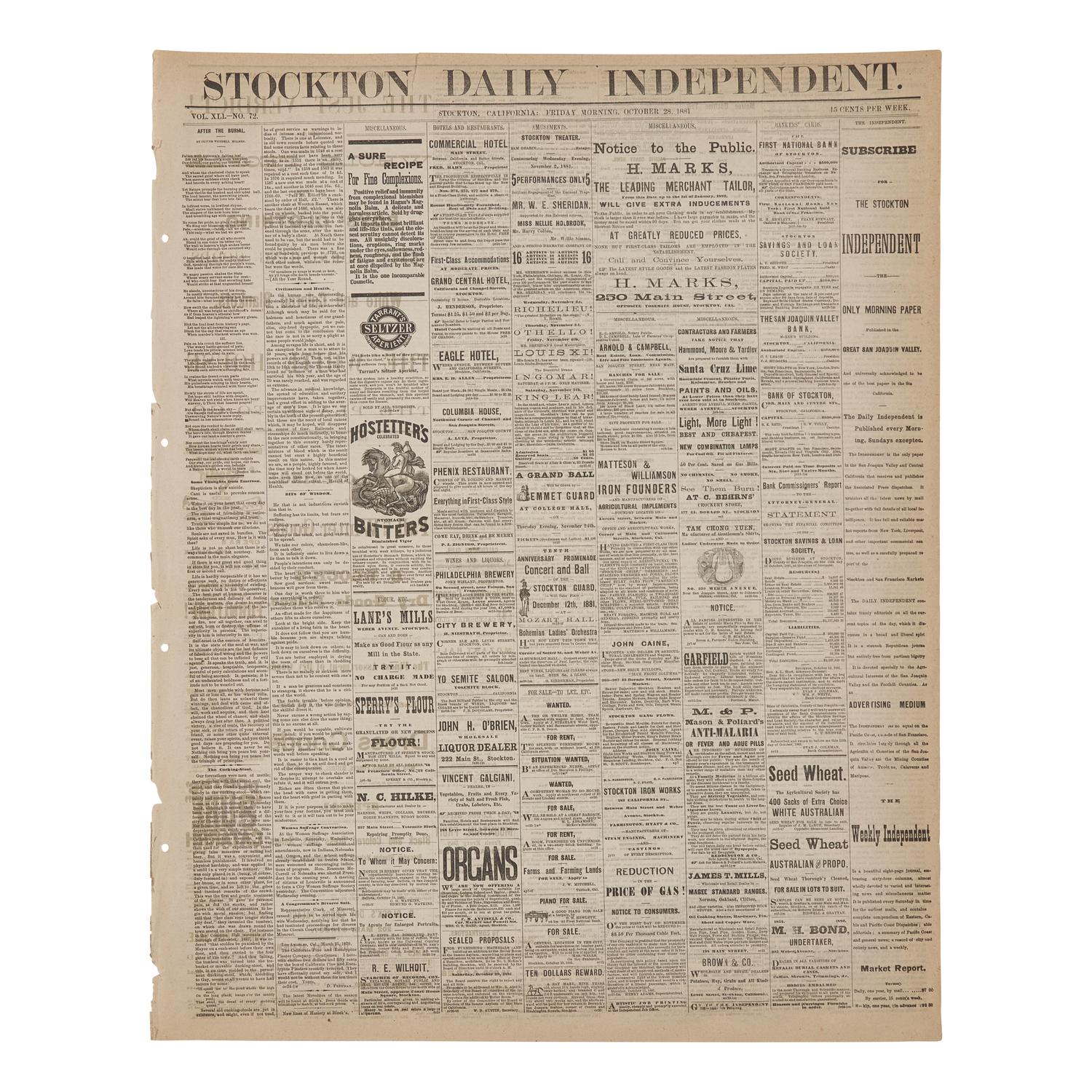 [Old West] [O.K. Corral] "A Lively Fight at Tombstone": California Newspaper Reports the Legendary Gun Fight at the O.K. Corral, 1881