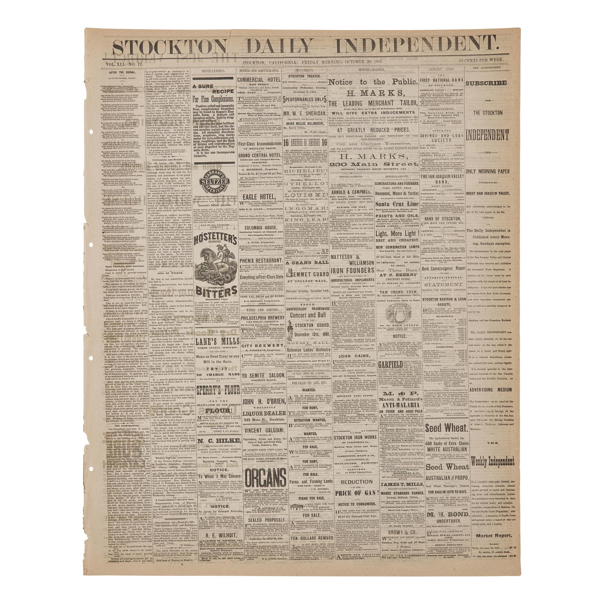 [Old West] [O.K. Corral] "A Lively Fight at Tombstone": California Newspaper Reports the Legendary Gun Fight at the O.K. Corral, 1881