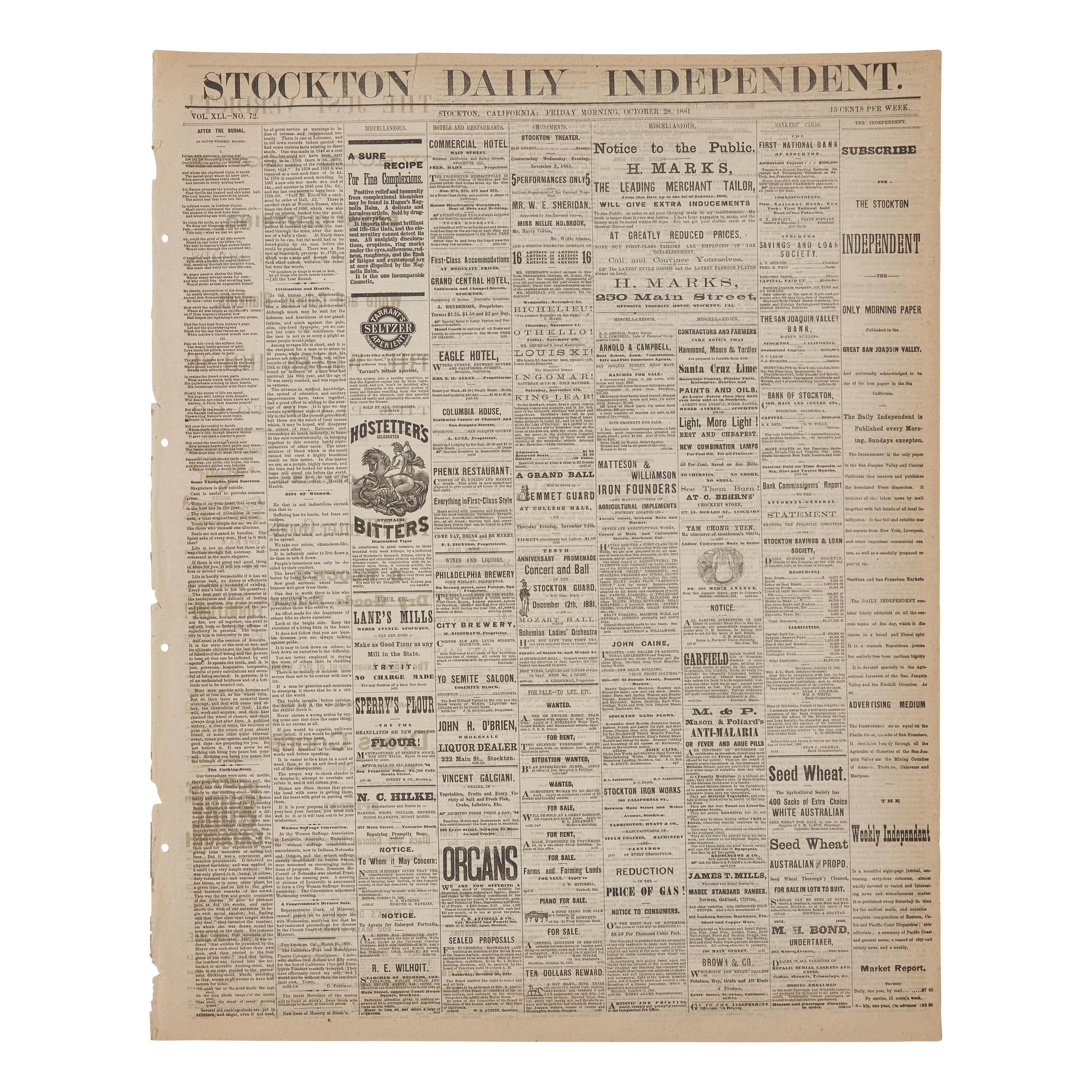 [Old West] [O.K. Corral] "A Lively Fight at Tombstone": California Newspaper Reports the Legendary Gun Fight at the O.K. Corral, 1881