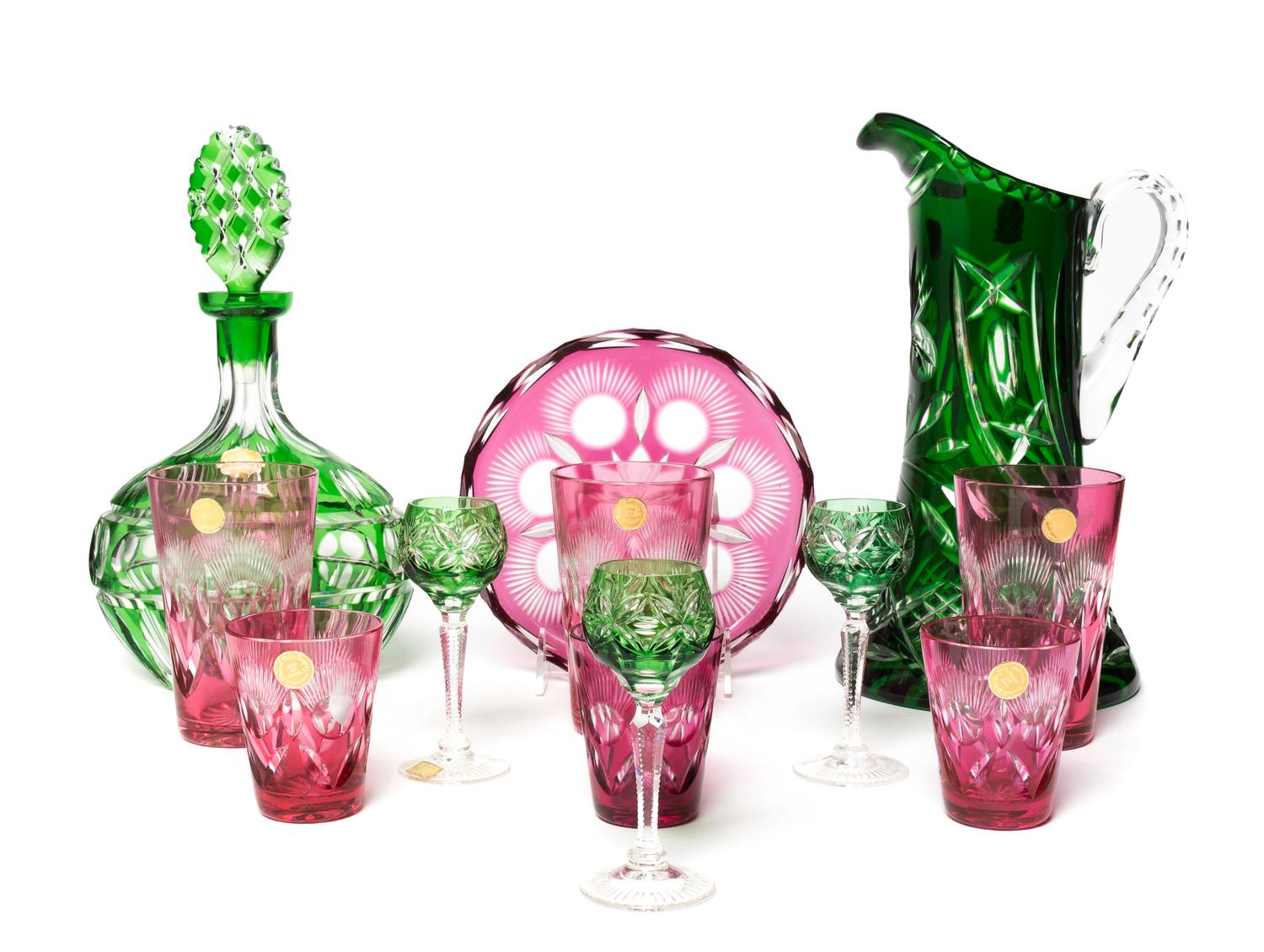 An Assembled Collection of Bohemian Cut-to-Clear Glass Articles, Height of pitcher 11 inches.