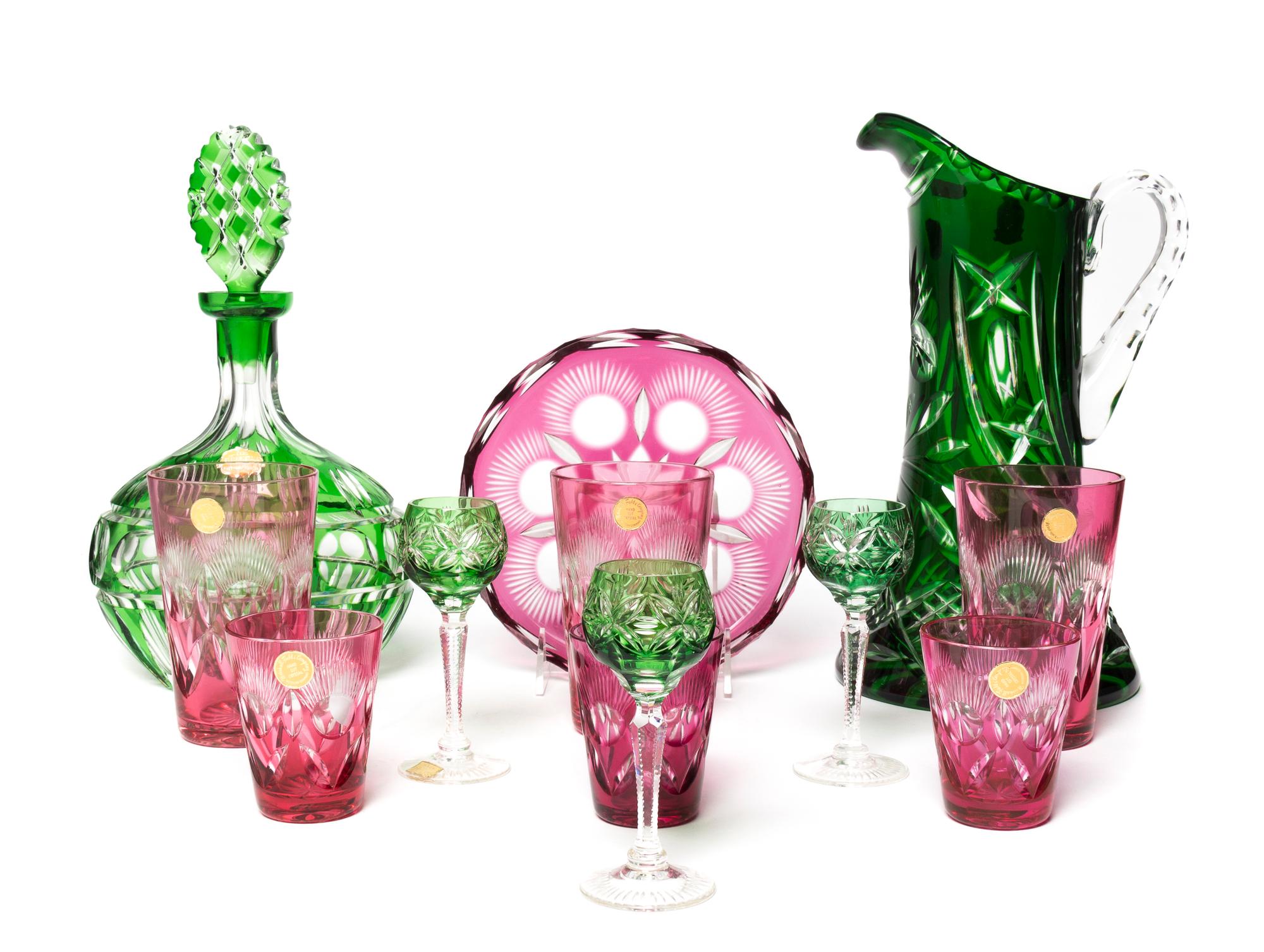 An Assembled Collection of Bohemian Cut-to-Clear Glass Articles, Height of pitcher 11 inches.