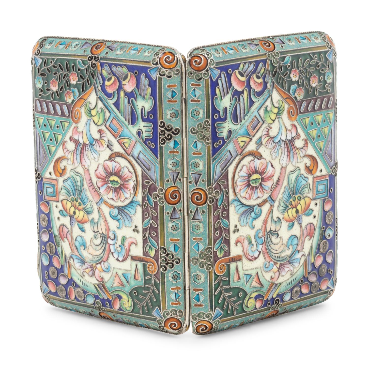 A Russian Enameled Silver Cigarette Case