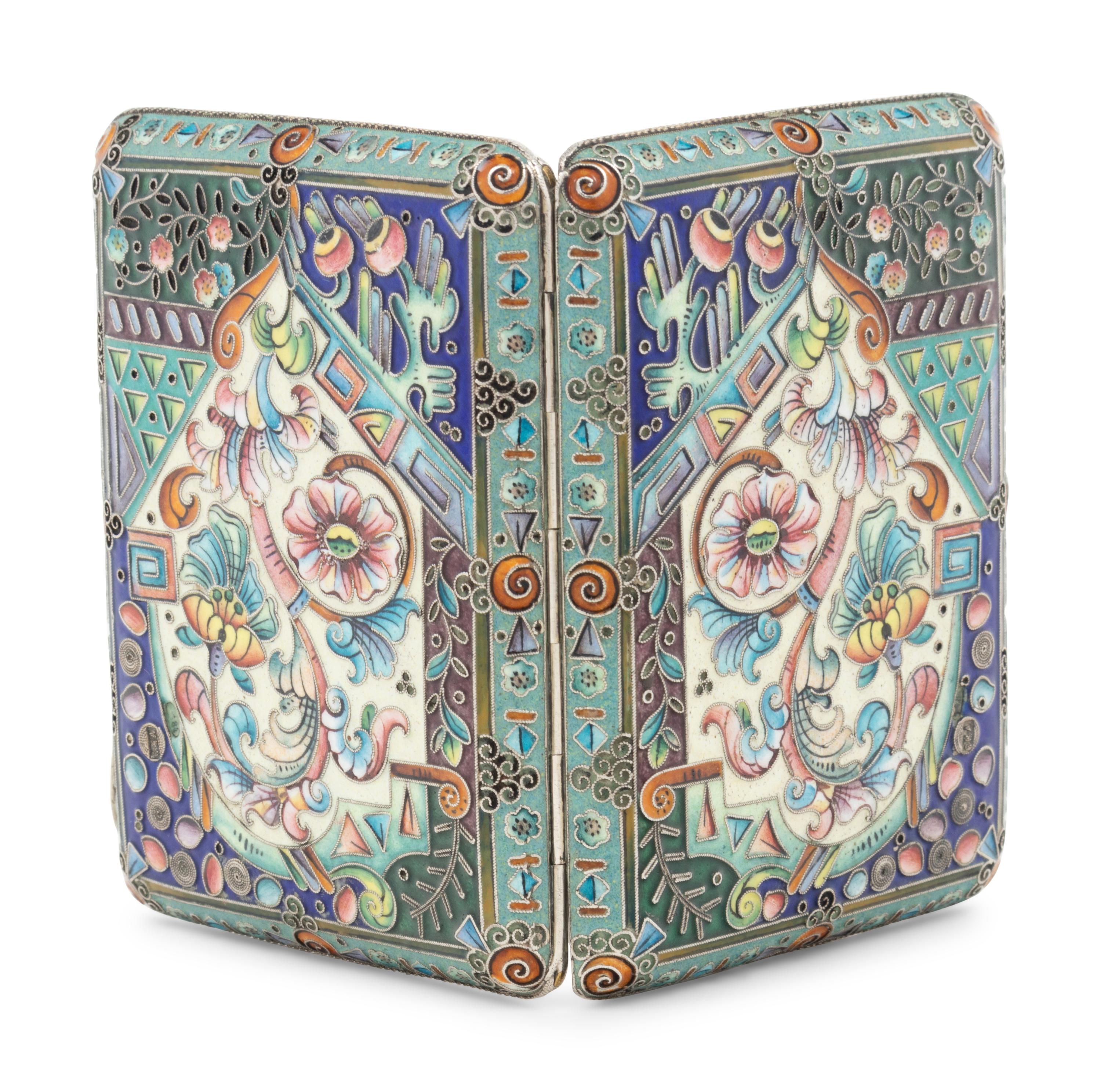 A Russian Enameled Silver Cigarette Case