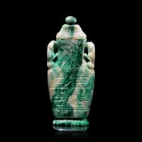 A Chinese Carved Jadeite Vase and Cover 翡翠夔龍紋雙耳蓋瓶