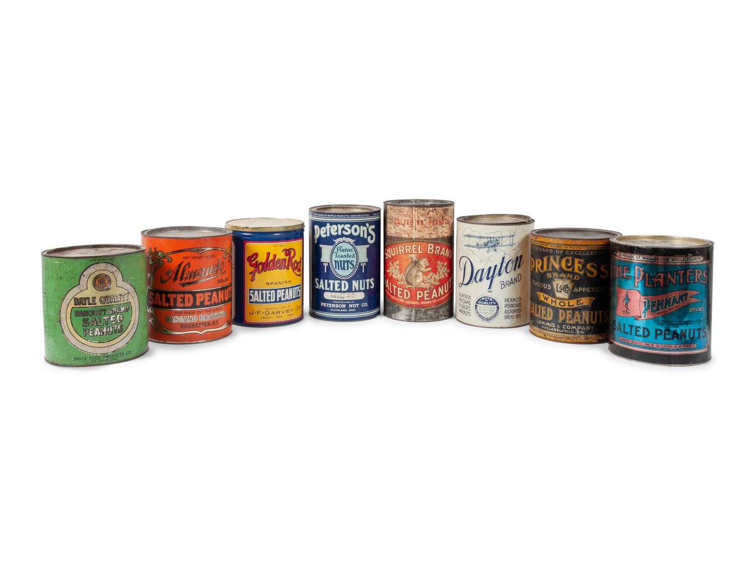 A Group of Eight Salted Peanut Tins