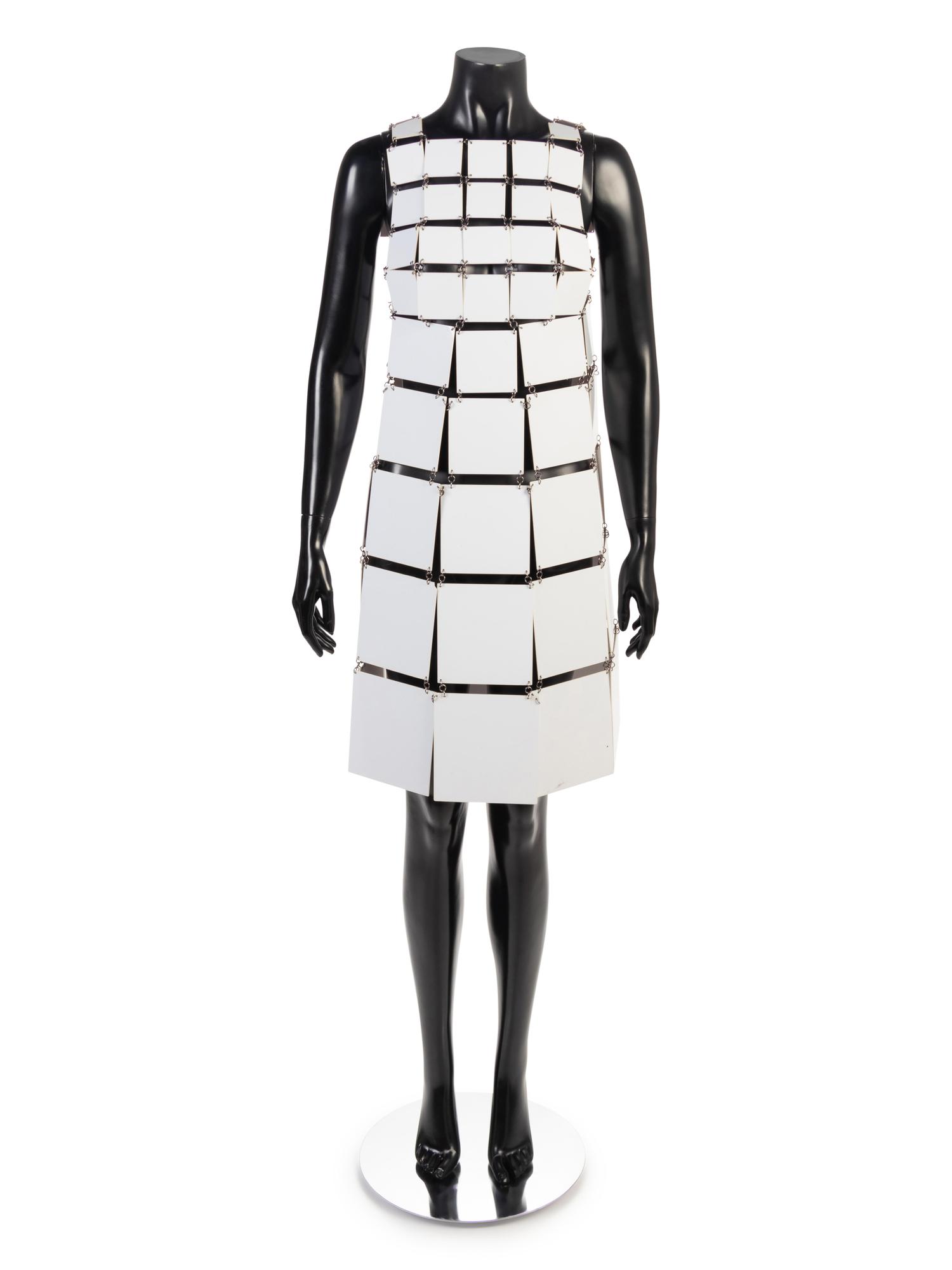 Paco Rabanne White Tile Sheath Dress, 1960-70s