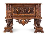 An Italian Renaissance Revival Carved Walnut Cassone on Stand