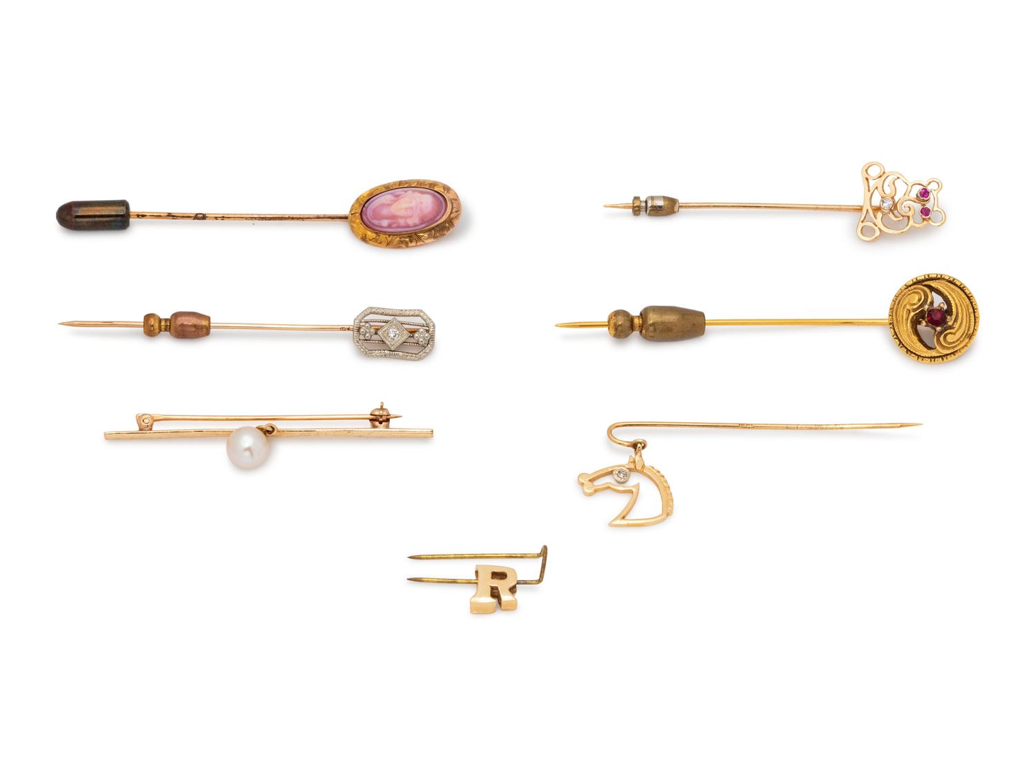 A Collection of Yellow Gold Stickpins,