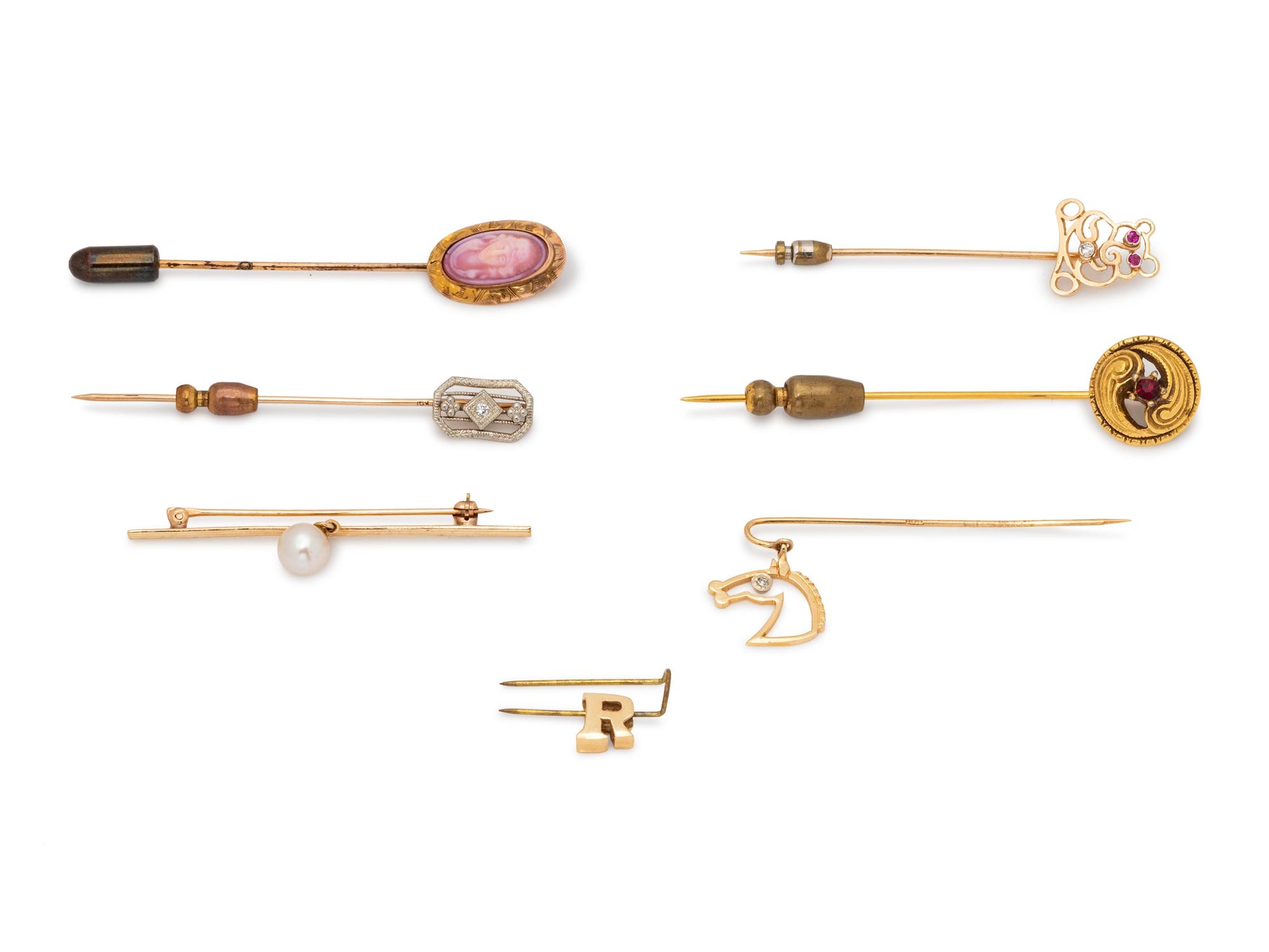 A Collection of Yellow Gold Stickpins,