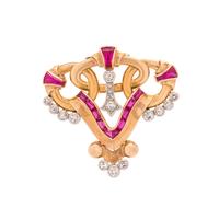 YELLOW GOLD, DIAMOND AND SYNTHETIC RUBY BROOCH