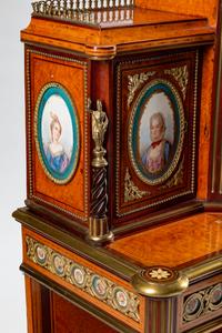 A Louis XVI Style Gilt-Bronze and Porcelain-Mounted Amboyna Bonheur du Jour — 19TH CENTURY