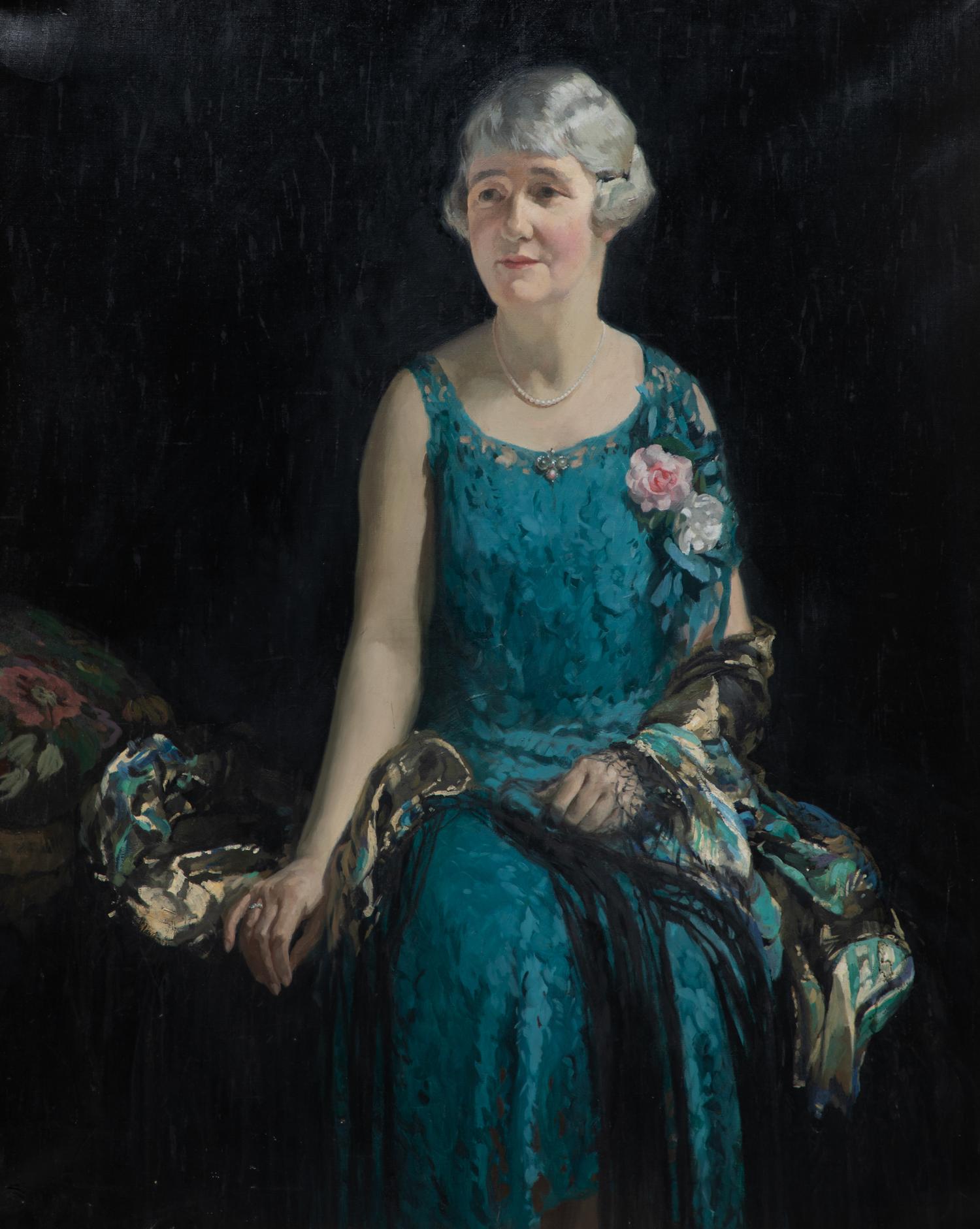 Artist Unknown, (American, 19th/20th Century), Three-Quarter Portrait of Lady in Blue Lace Dress