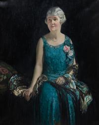Artist Unknown, (American, 19th/20th Century), Three-Quarter Portrait of Lady in Blue Lace Dress