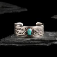 Navajo Ingot and Turquoise Cuff Bracelet